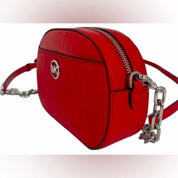 MICHAEL KORS Jet Set Glam Oval Crossbody Bag Small Bright Red NWT